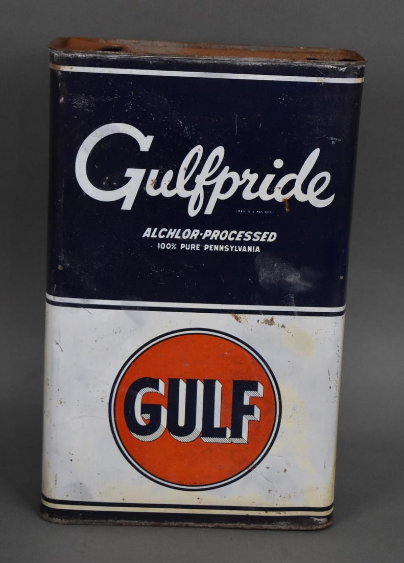 GulfPride Motor Oil Five Quart Flat Metal Can (1 of 5)