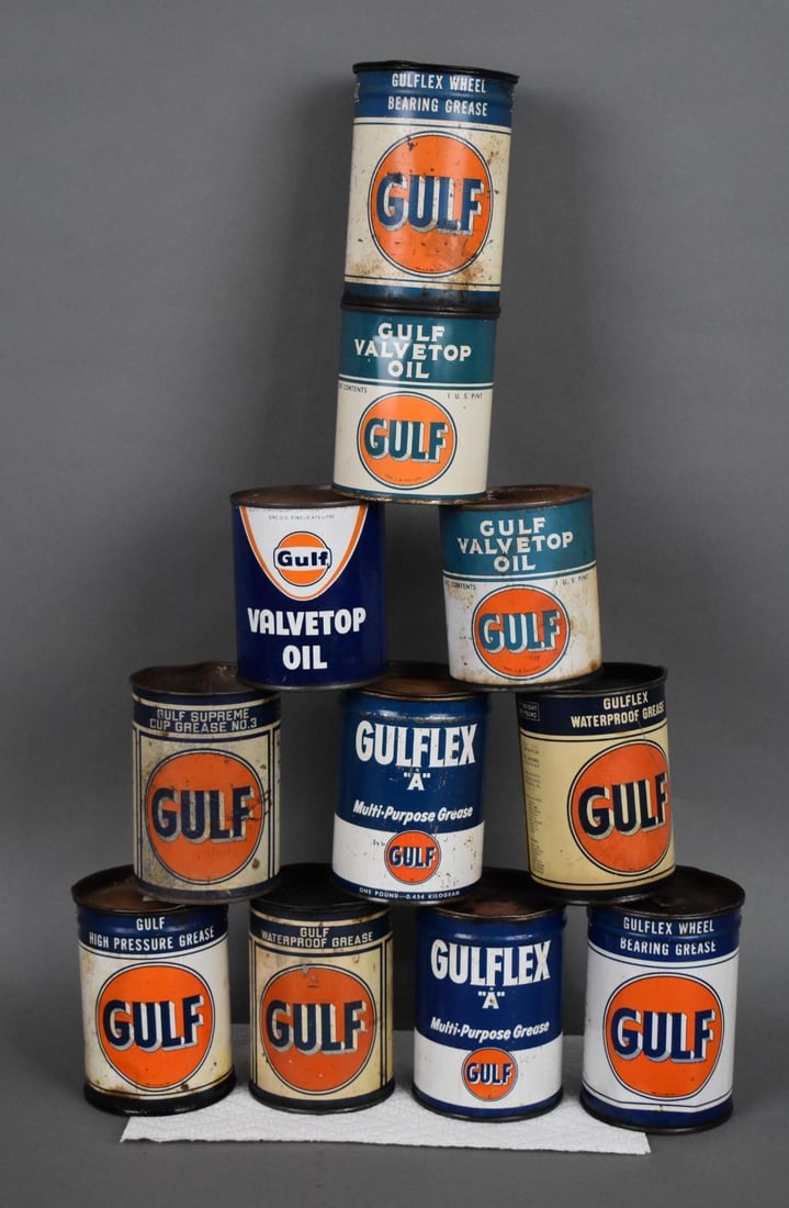 11-Gulf One-Pound Round Metal Grease Cans (1 of 4)