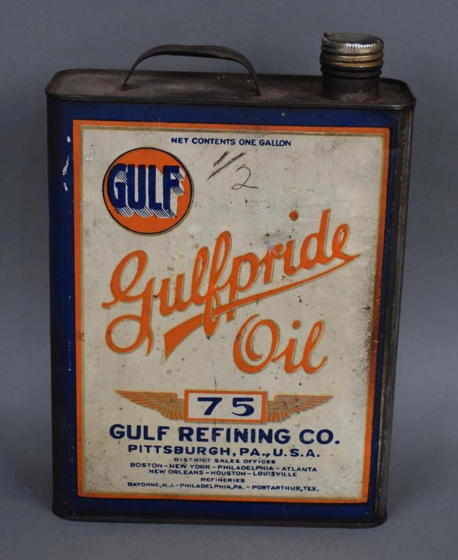 Gulf Gulfpride Oil "75" w/Winged Logo One Gallon Metal Can (1 of 4)