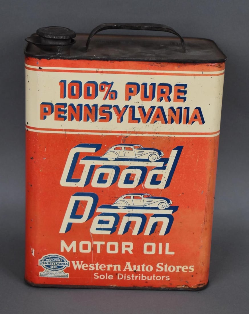 Good Penn "Western Auto Stores" w/Autos Two-Gallon Metal Can (1 of 5)