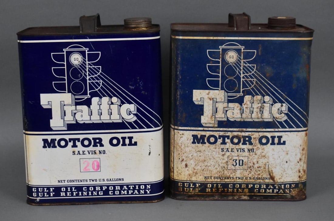 2-Traffic Motor Oil Gulf Two-Gallon Metal Cans (1 of 3)