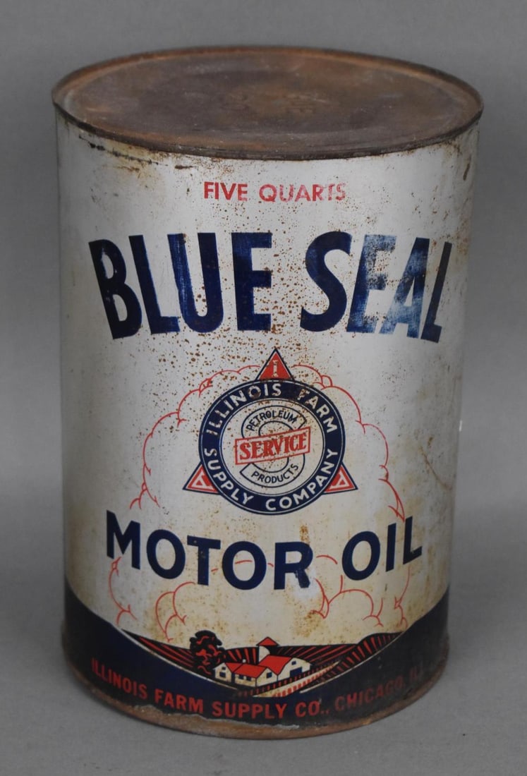 Blue Seal Motor Oil Illinois Farm Five Quart Round Metal Can (1 of 3)
