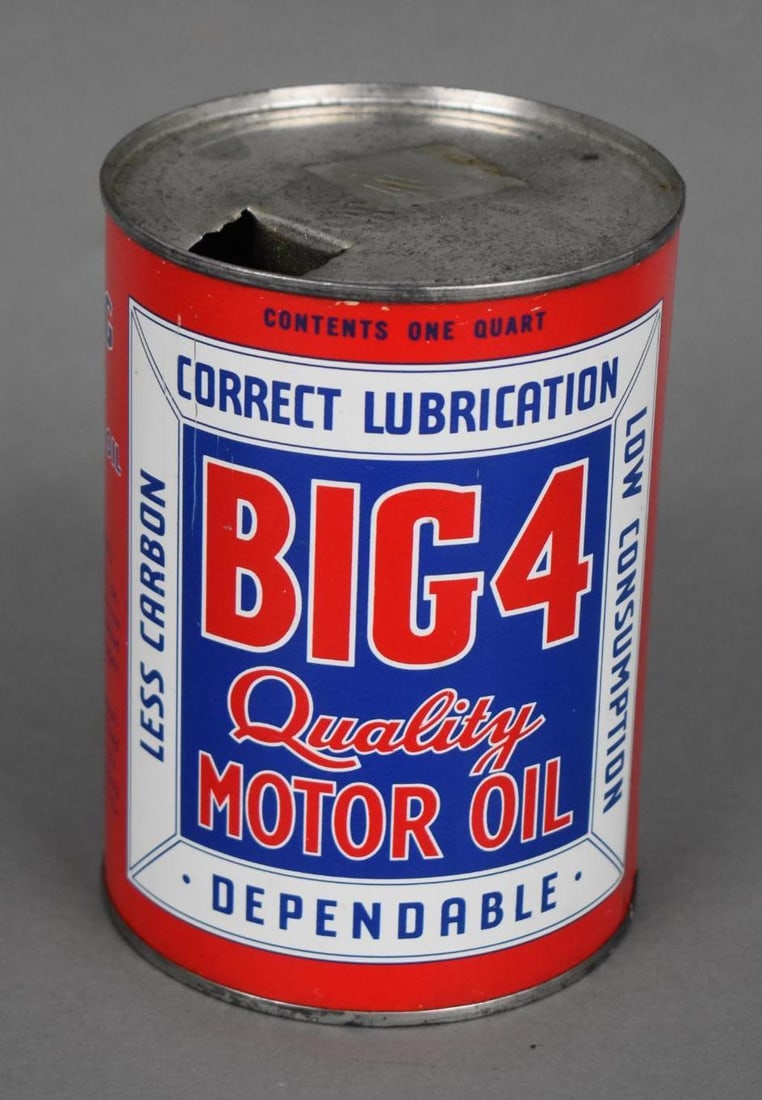 Big 4 Motor Oil One Quart Round Metal Can (1 of 3)