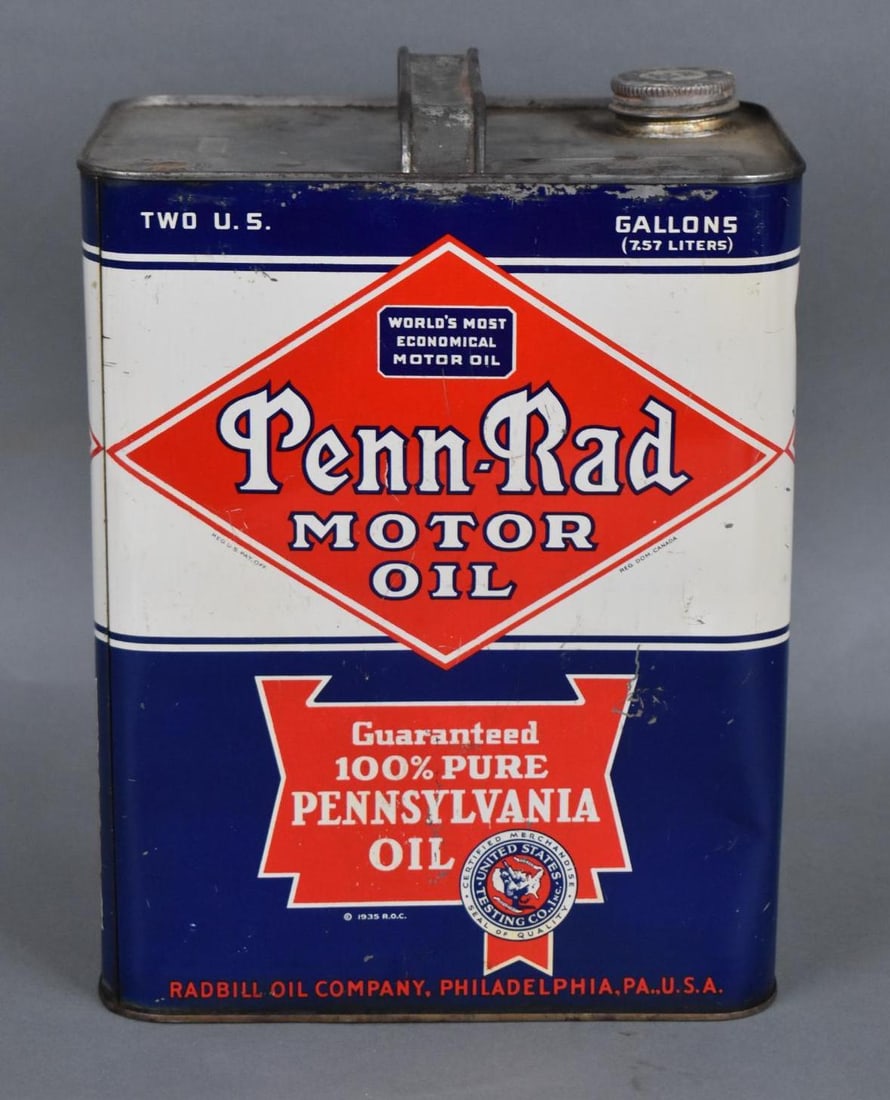 Penn-Rad Motor Oil Two-Gallon Rectangle Metal Can (1 of 4)