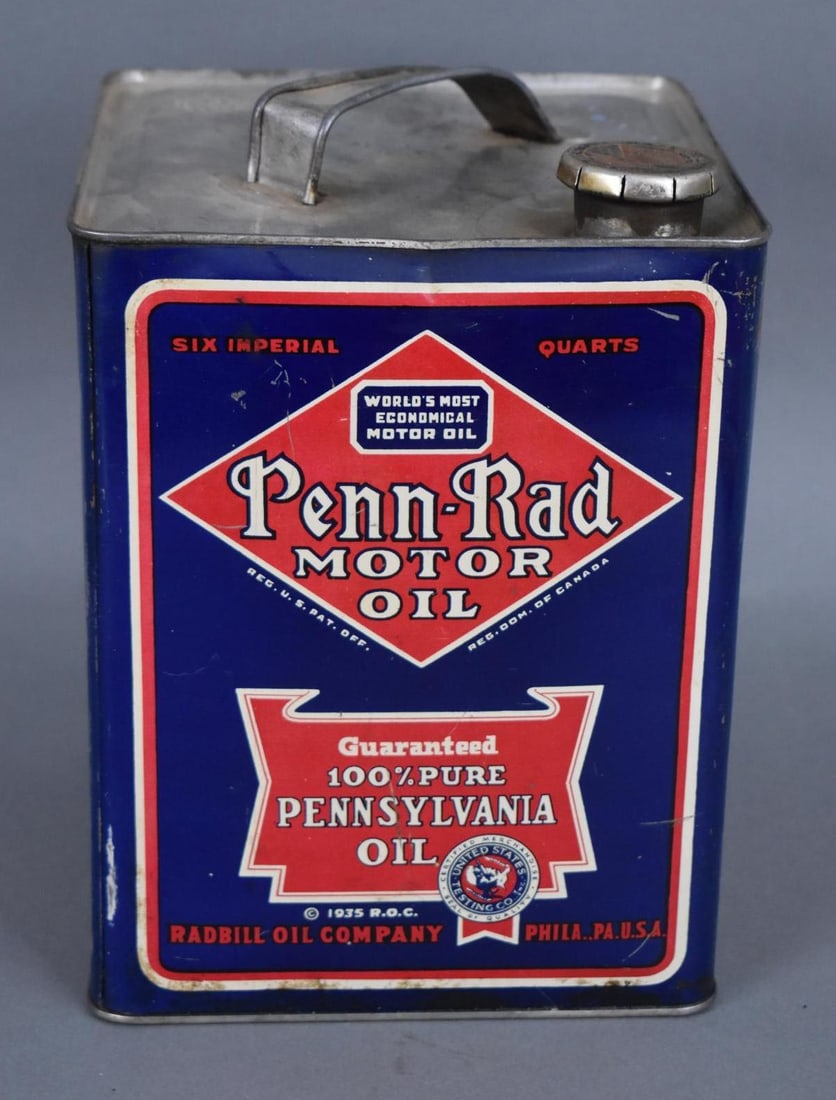 Penn-Rad Motor Oil Six-Imperial Quarts Square Metal Can (1 of 4)