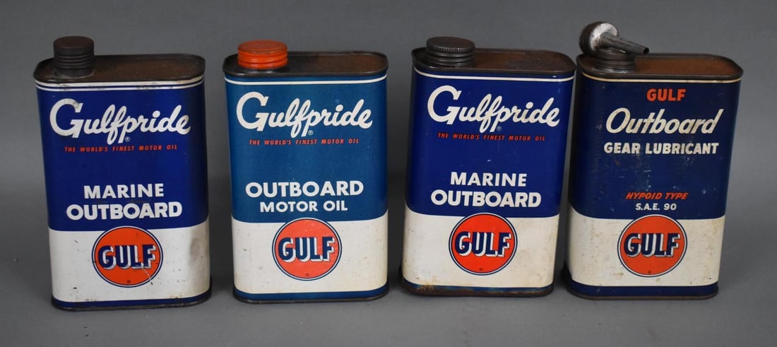 4-Different Gulf Outboard Motor Oil & Lube One Quart Flat Metal Cans (1 of 4)