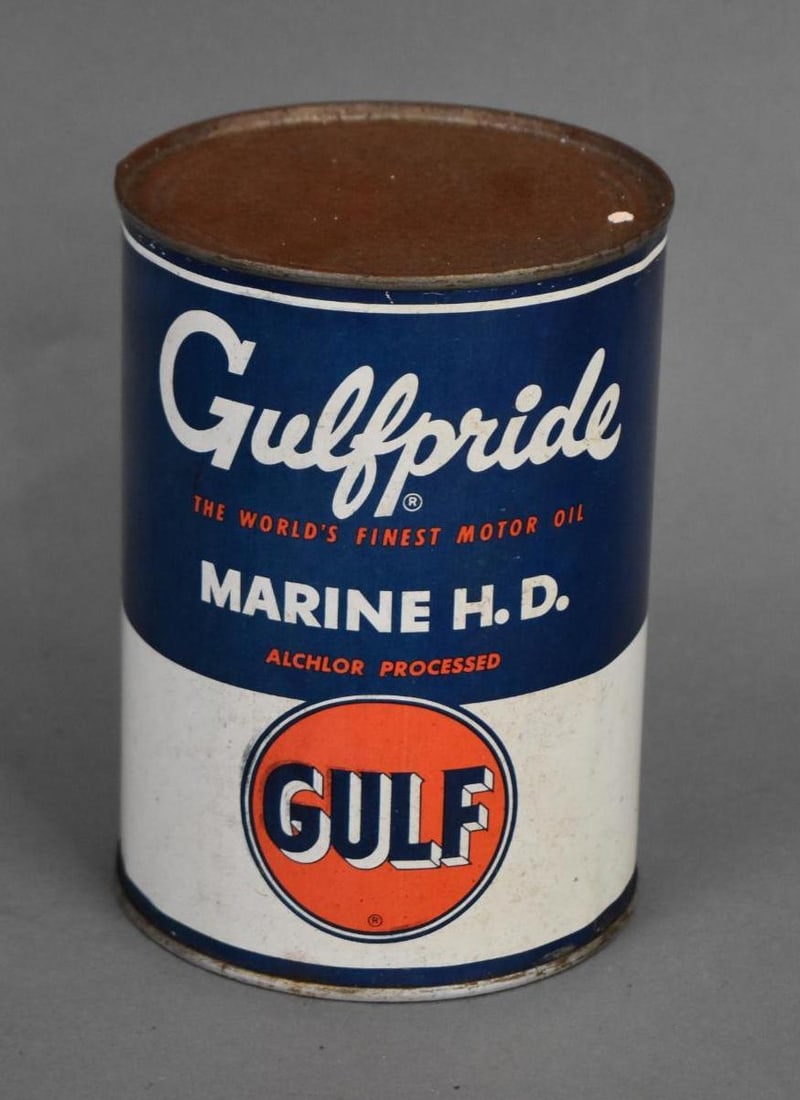 Gulf Gulfpride Marine H.D. Motor Oil Quart Round Metal Can (1 of 3)