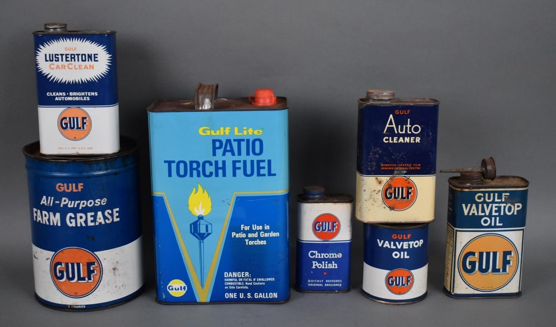 Box lot of 7 Gulf Metal Cans (1 of 4)