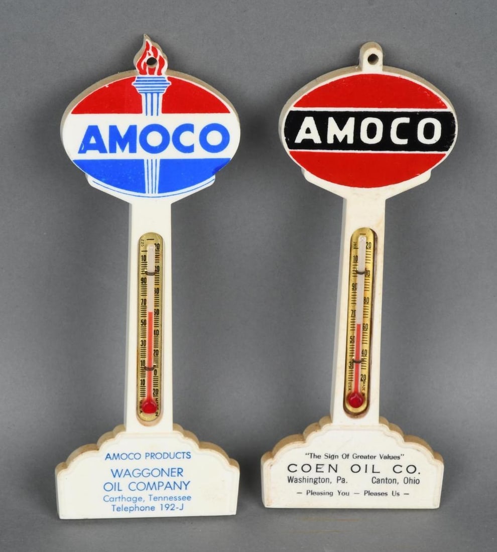 2-Different AMOCO Plastic Pole Thermometers (1 of 3)