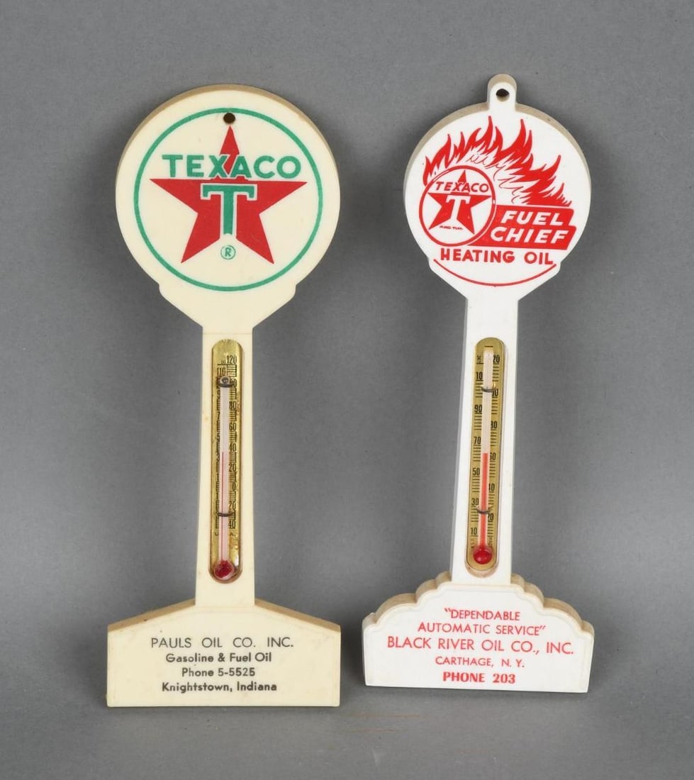 2-Different Texaco Plastic Pole Thermometers (1 of 3)