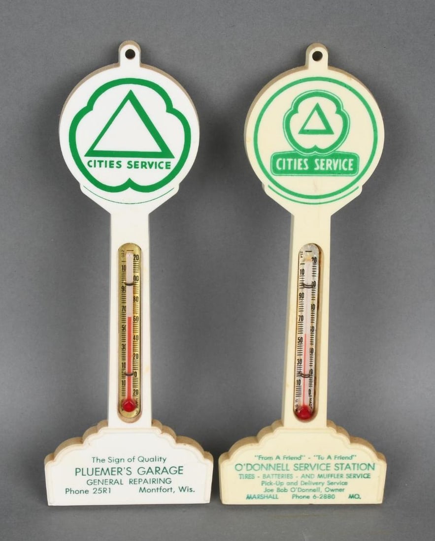 2-Different Cities Service w/Logos Plastic Pole Thermometers (1 of 4)