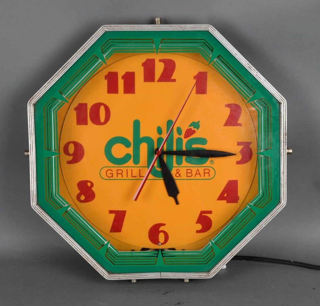 Chilis Grill & Bar Octagon Neon Clock (1 of 5)