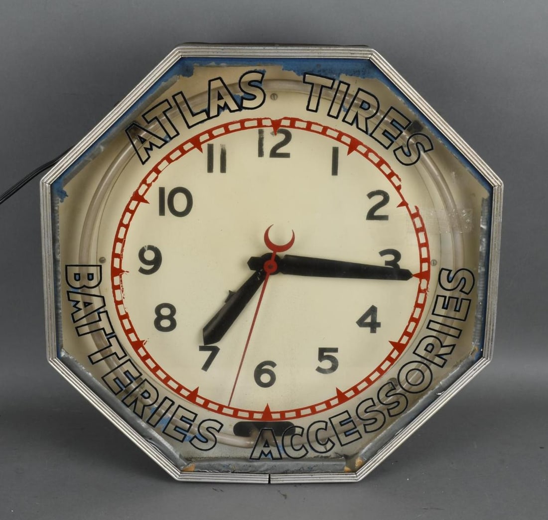 Atlas Tires Batteries Accessories Octagon Neon Clock (1 of 4)