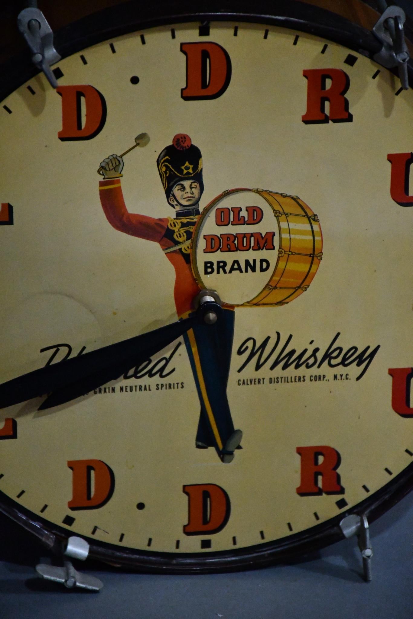 Old Drum Brand Blended Whiskey w/Logo Clock (1 of 3)