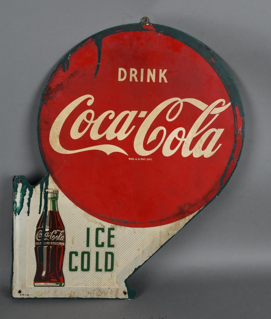 Drink Coca-Cola Ice Cold w/Bottle Metal Flange Sign (1 of 4)