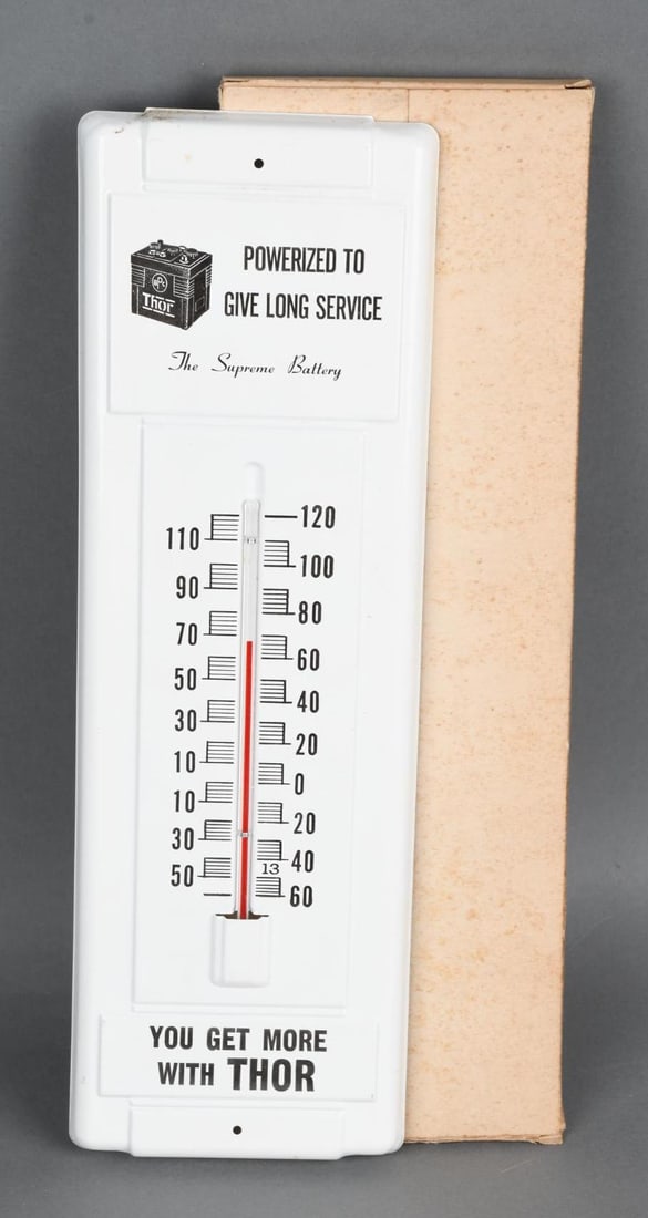 Thor Battery w/Logo Metal Thermometer NIB (TAC) (1 of 2)