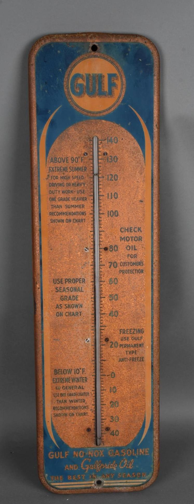 Gulf No-Nox Gasoline Metal Thermometer (1 of 3)