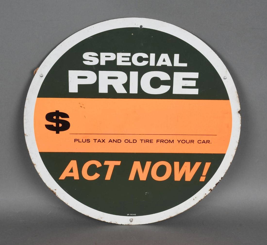 (gulf) Special Price Act Now Metal Tire Insert Sign Auction