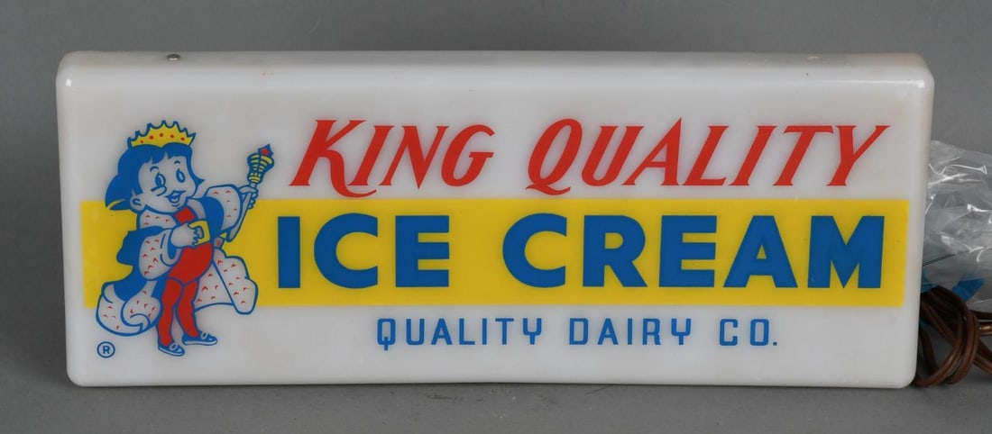 King Quality Ice Cream w/Logo Plastic Lighted Sign (1 of 3)