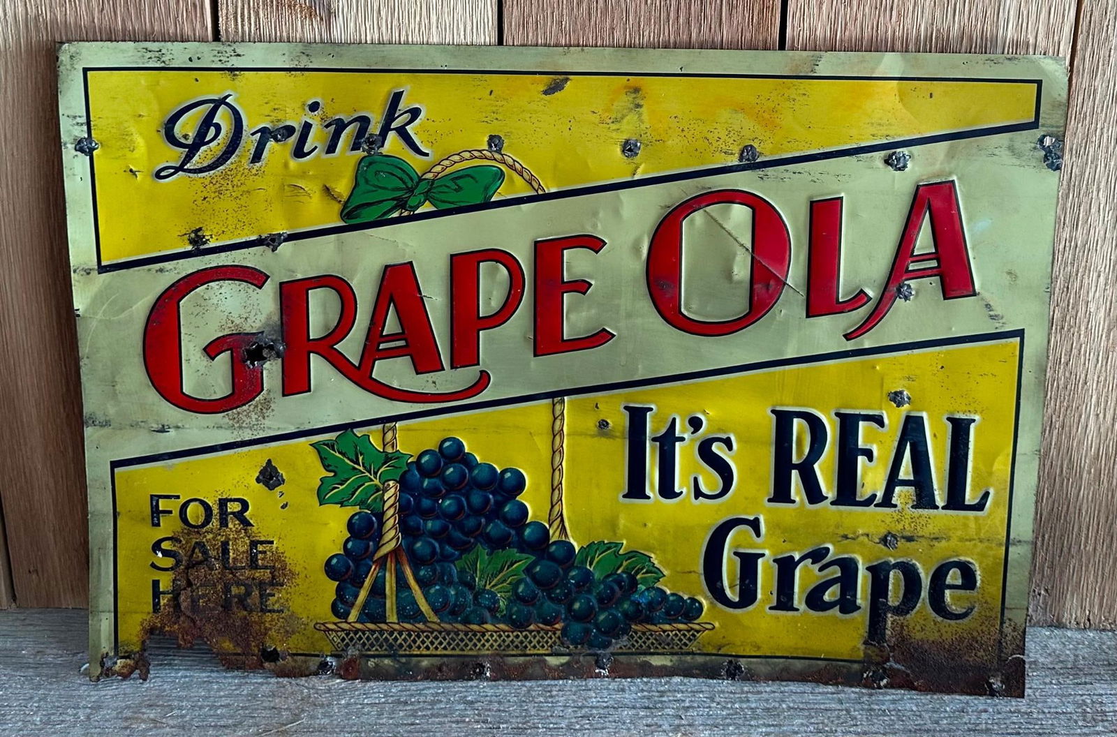 (Small) Drink Grape Ola "It's Real Grape" w/Grape Logo Metal Sign (1 of 3)
