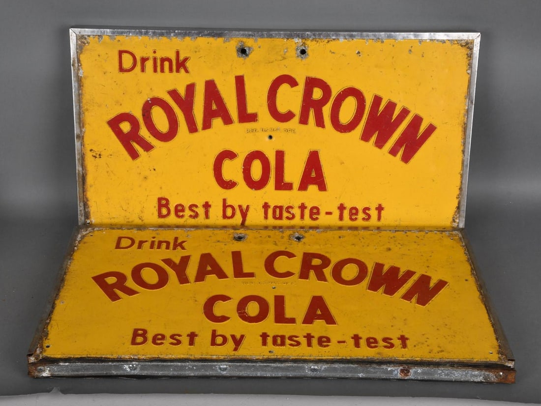 2-Royal Crown Cola Metal Cooler Doors: rated 6 to 7, 12"x22", both have wear and scratches.