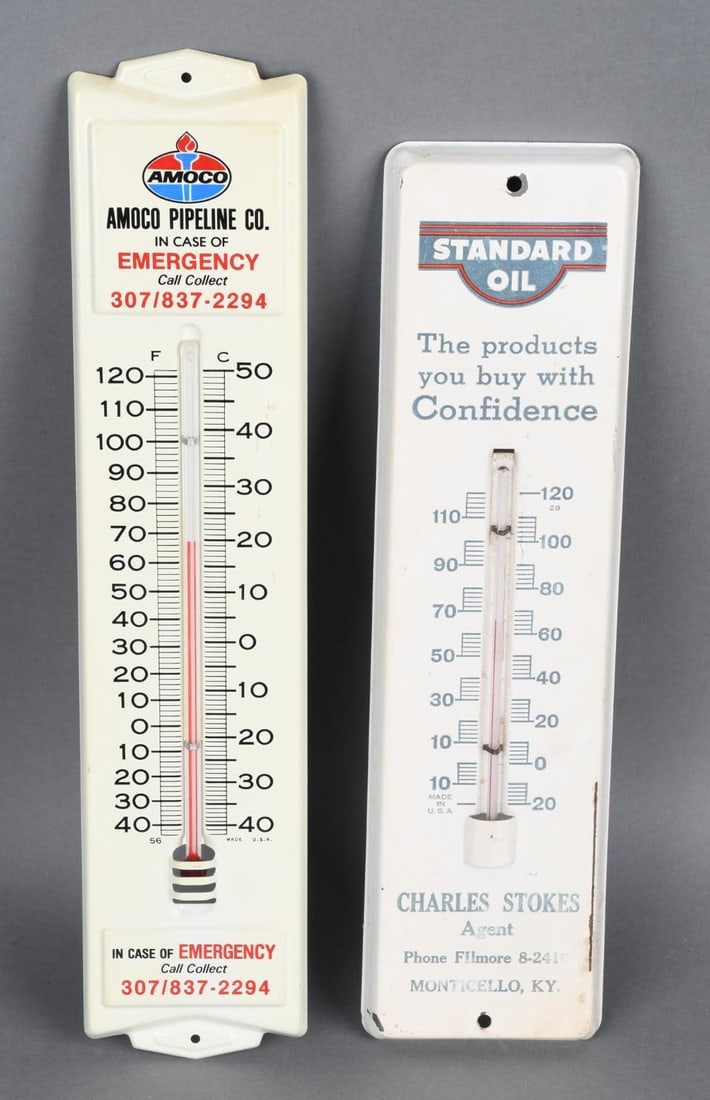 Standard Oil of Kentucky & AMOCO Pipe Line Metal Thermometers (1 of 2)