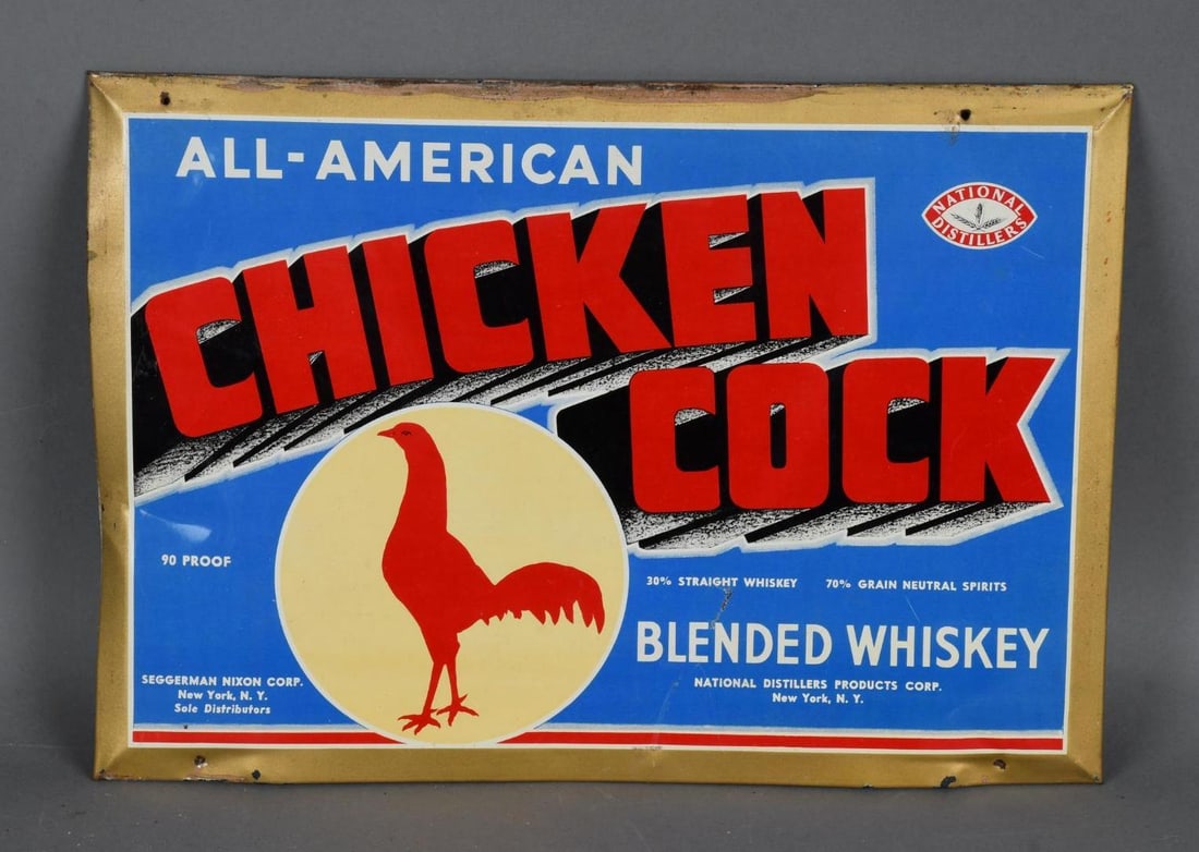 All-American Chicken Cock Blended Whiskey Metal Sign (1 of 3)