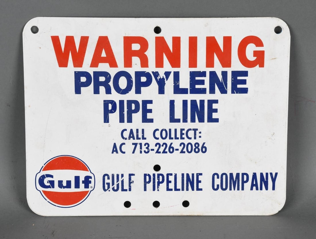 Gulf w/wings logo Warning Pipe Line Metal Sign (1 of 2)