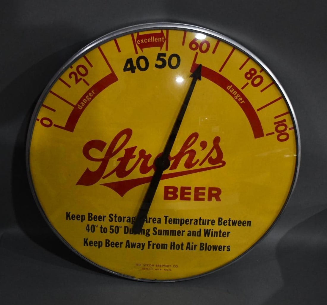 Stroh's Beer Round Thermometer (1 of 4)
