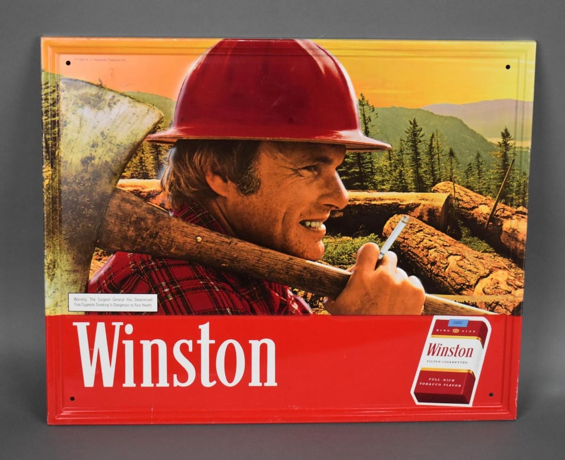 Winston Cigarettes w/Lumber Jack Image Metal Sign (1 of 3)