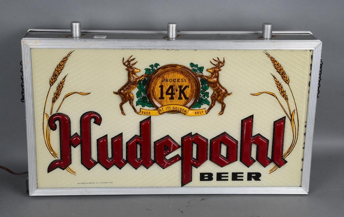 Hudepohl Beer w/Logo Plastic Lighted Sign (1 of 3)