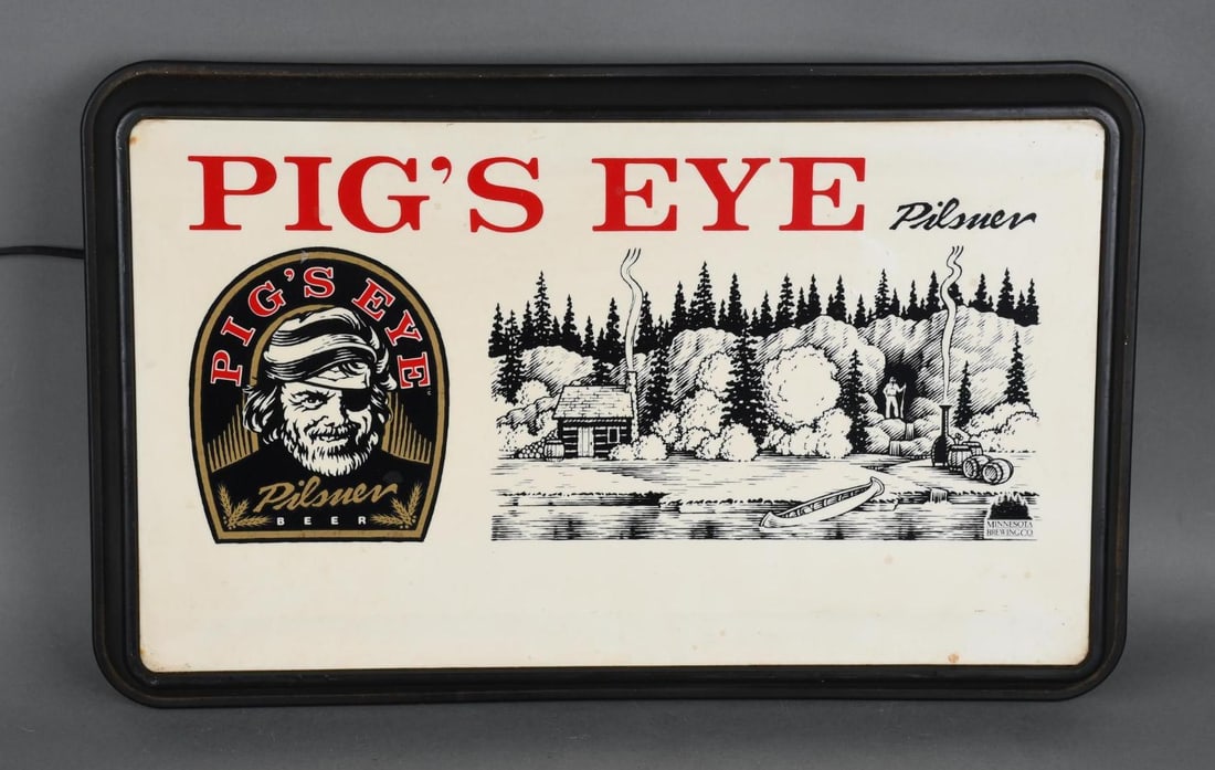 Pig's Eye Pilsner Beer Plastic Lighted Sign (1 of 3)