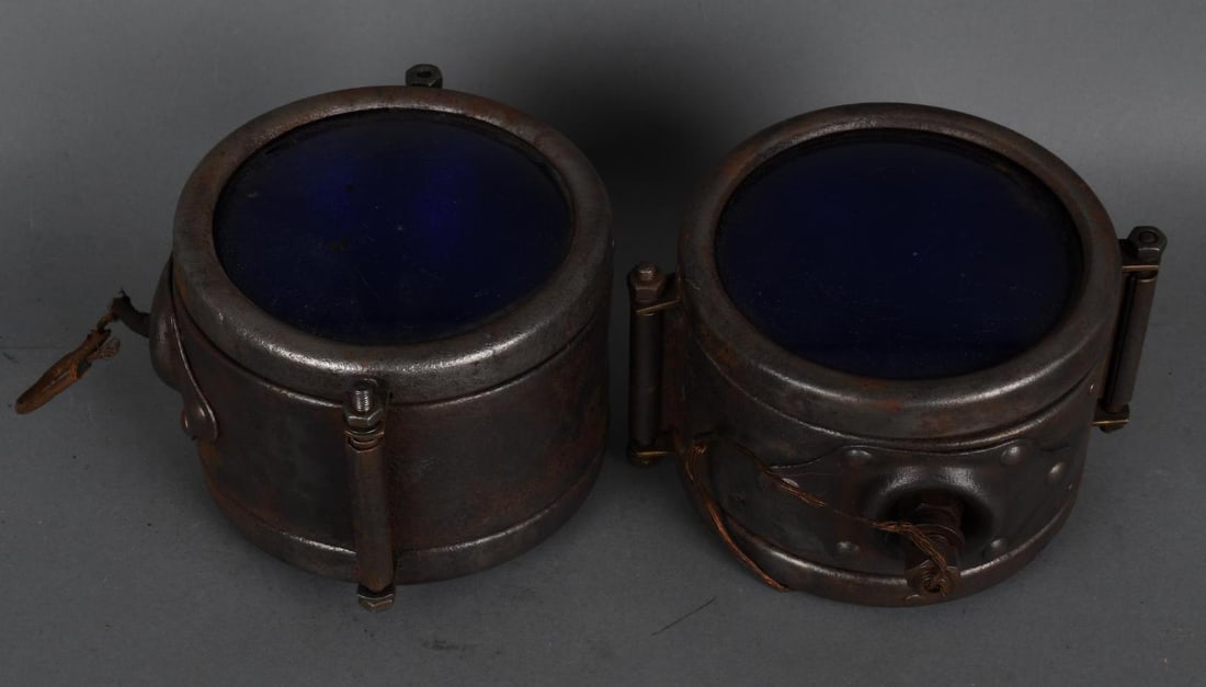 2-Auto Lamps w/Red & Blue Lens: 6"x6"x4", both in good condition