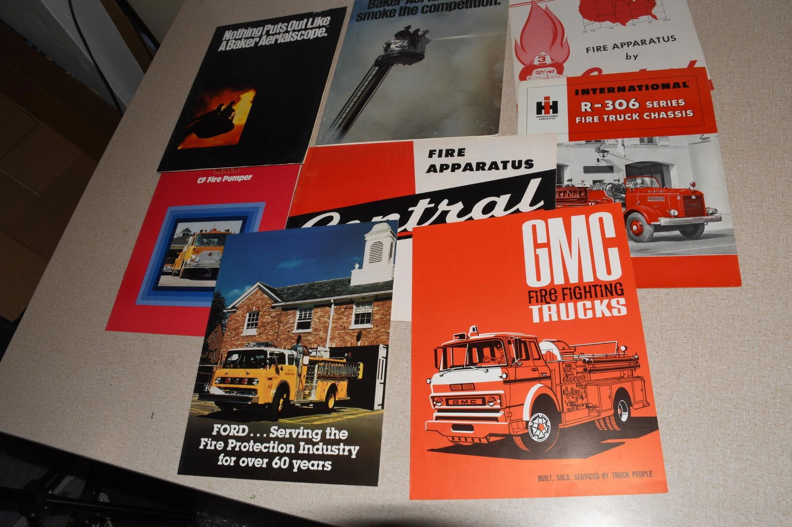 8 Fire Truck Brochures - (1960) I (1957) GMC (1966) Ford (1981) Mack(1979) Baker (1988-) (1989-1990) (1 of 4)