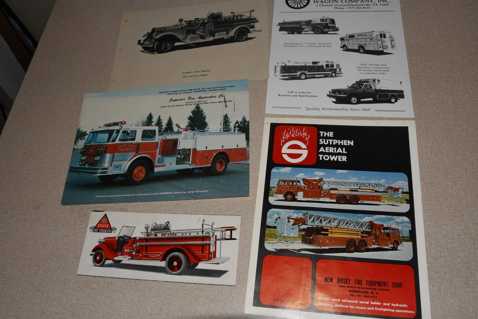 Lot of 5 Miscellaneous Fire Truck Literature - 1 (1930) 1 (1933) 1 (1965-1970) 1 (1970) 1 (1980): 11"x8.5" or less in size, some wear.