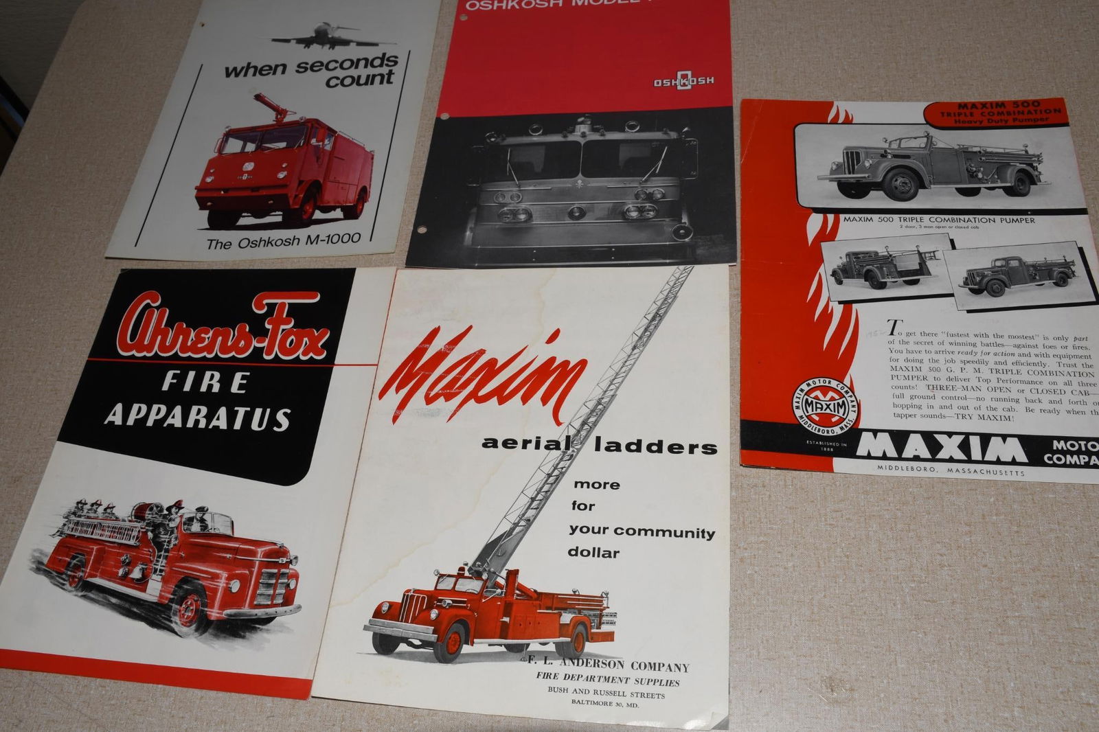 Lot of 6 Fire Truck Literature - 1 (1948) 1 (1950-1954) 1 (1951-1956) 1 (1952) 1 (1972) 1 (1974) (1 of 1)
