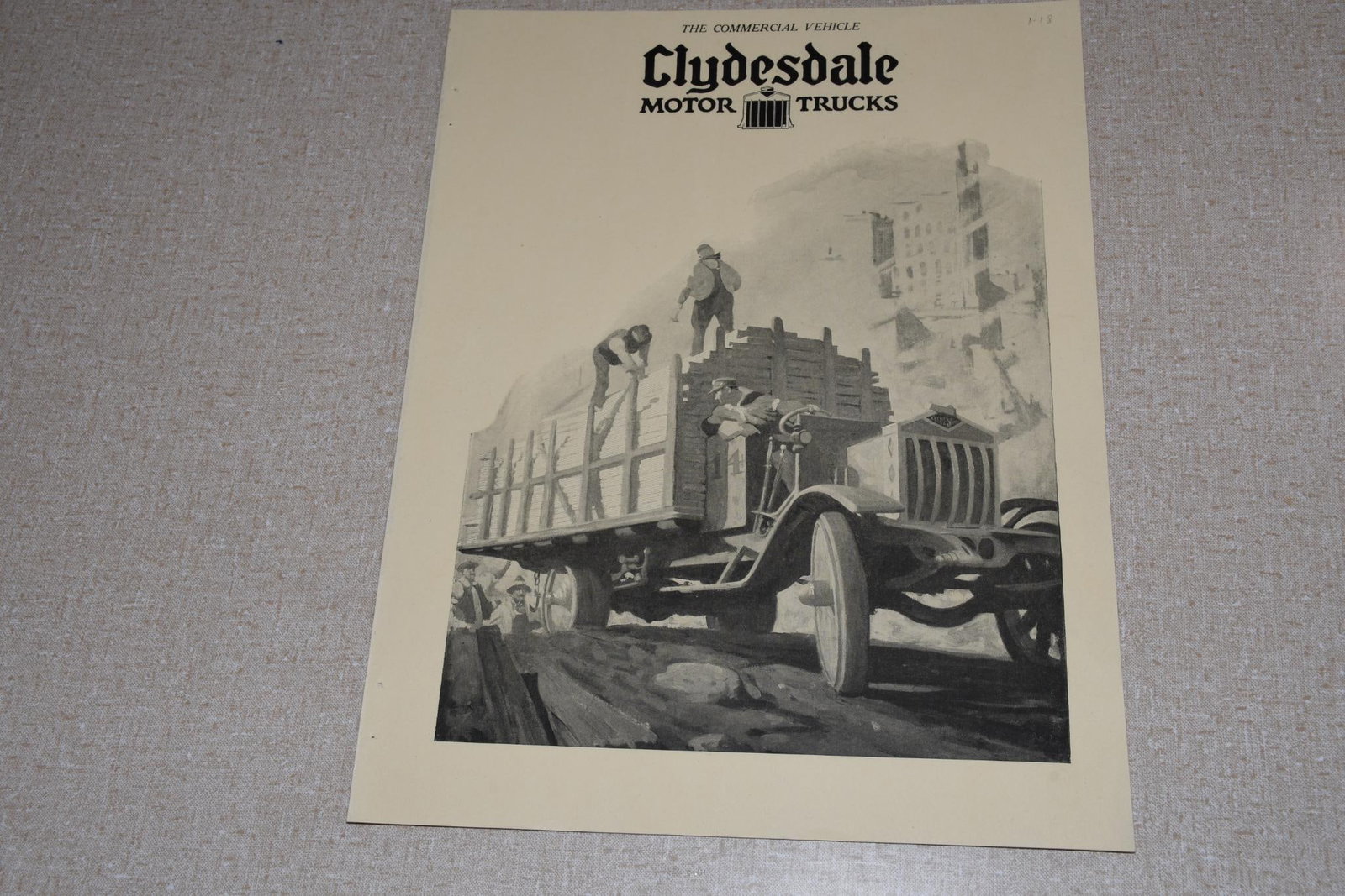 1917 Clydesdale Trucks Stake Platform & British War Transport Sales Brochure: 11"x9", the two-page folder brochure is in very good condition.