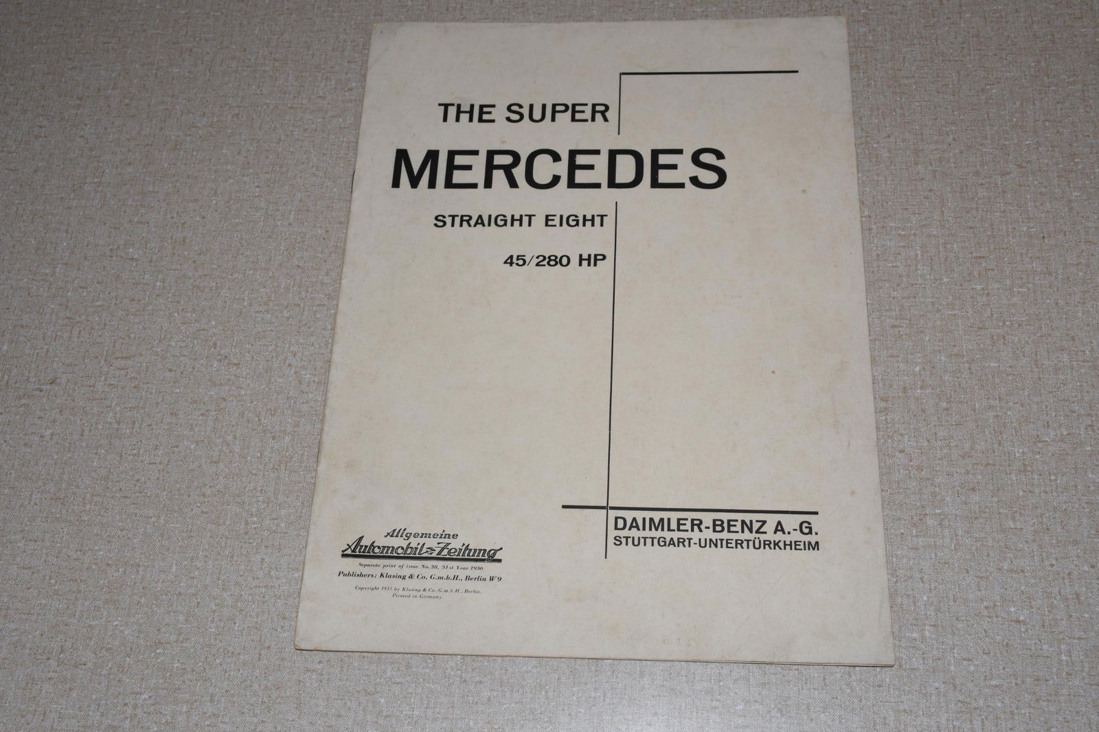 1930 1931 Super Mercedes Straight Eight 45/280 HP Sales Brochure (1 of 4)