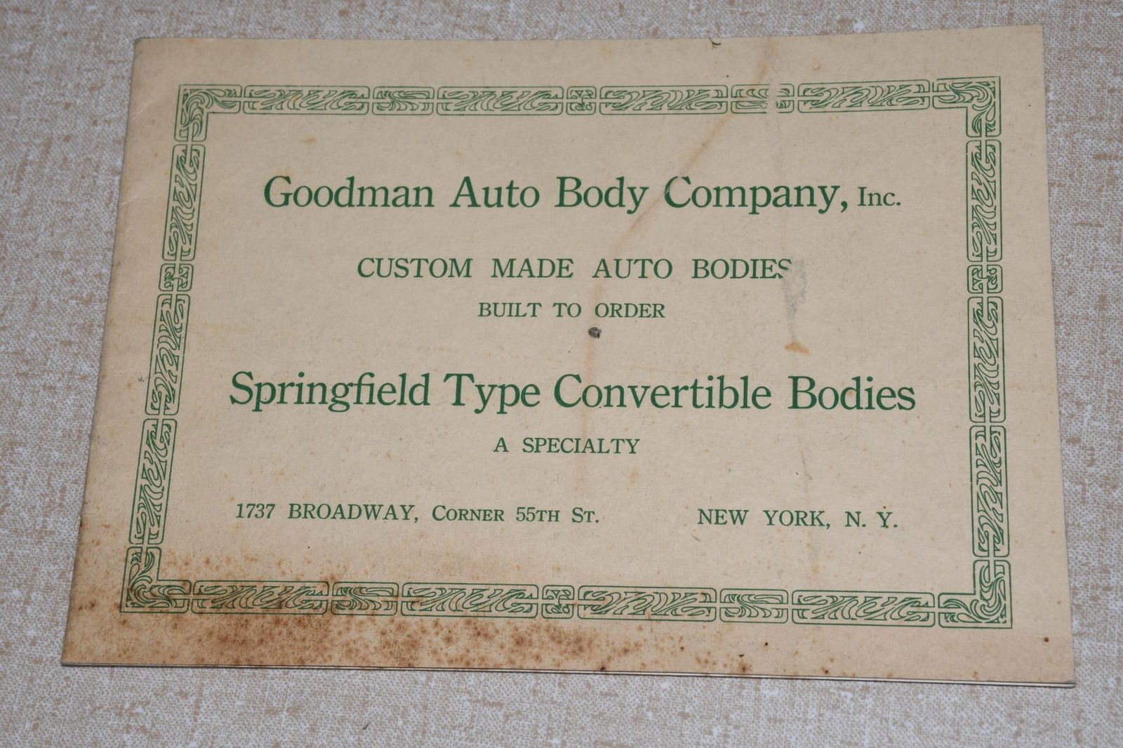 1916-1920 Goodman Springfield Convertible Auto Bodies Original Sales Brochure (1 of 9)