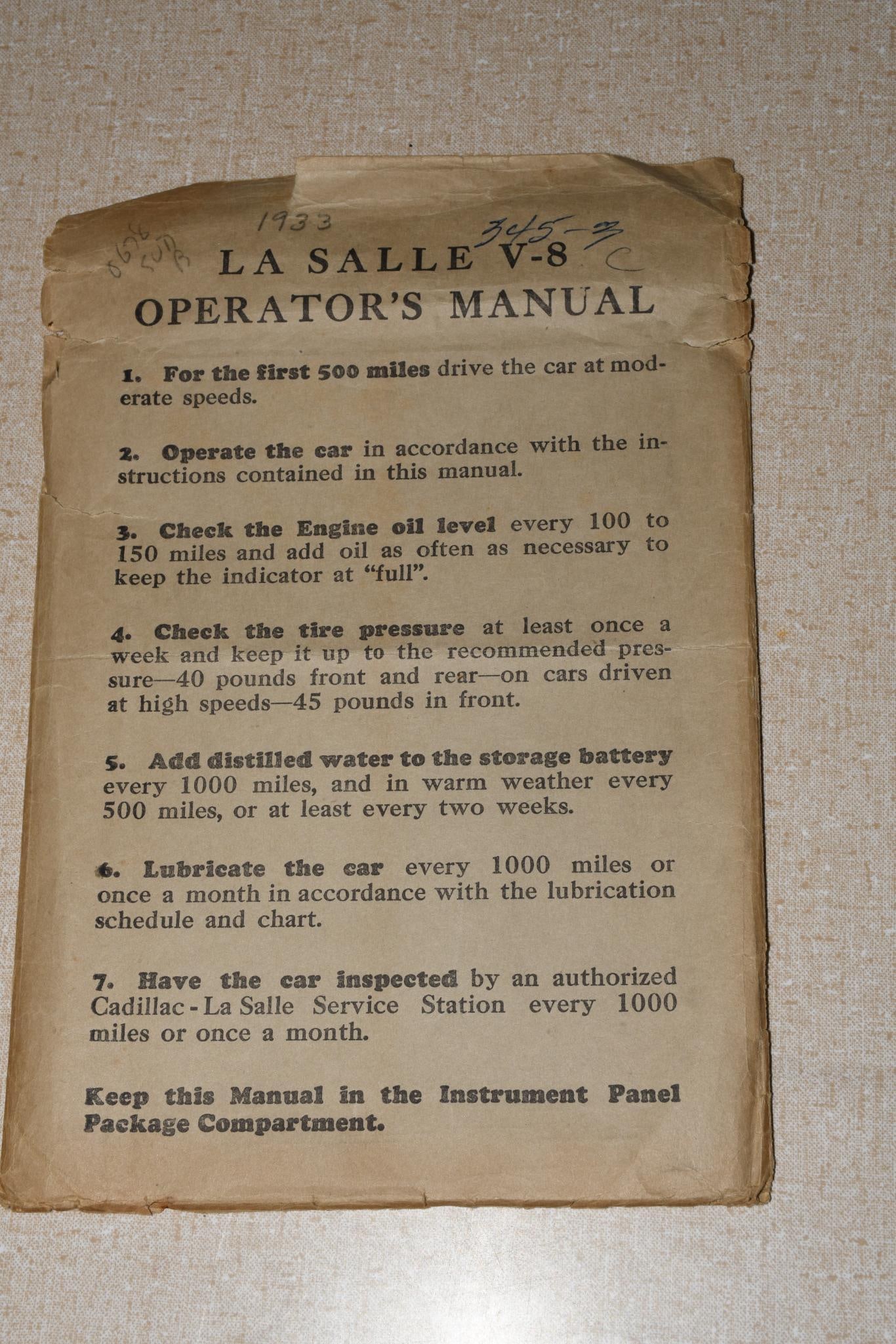1933 Cadillac LaSalle Model 345 Operators Owners Manual (1 of 8)