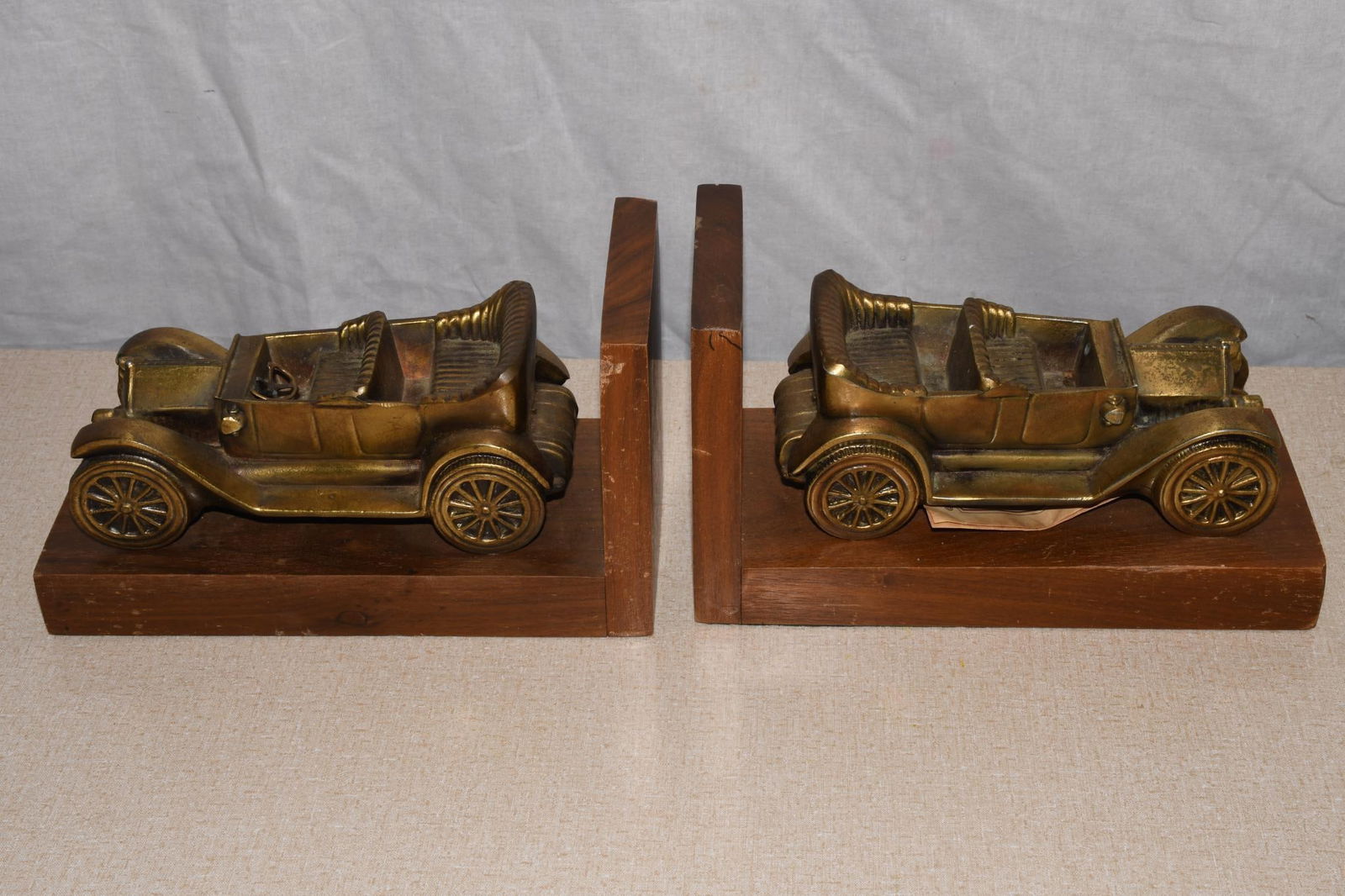 1965 Chevy Dealer Award Pair of Bookends: 2-6"x10"x5", the wood and metal bookends has wear and staining
