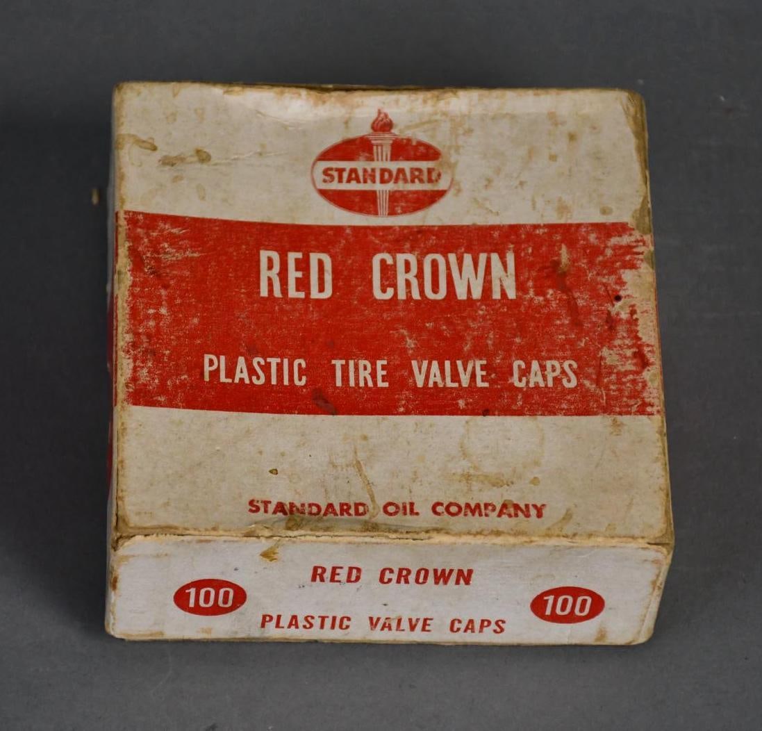 35+ Standard Oil Co. Red Crown Plastic Tire Valve Caps & Box (1 of 2)