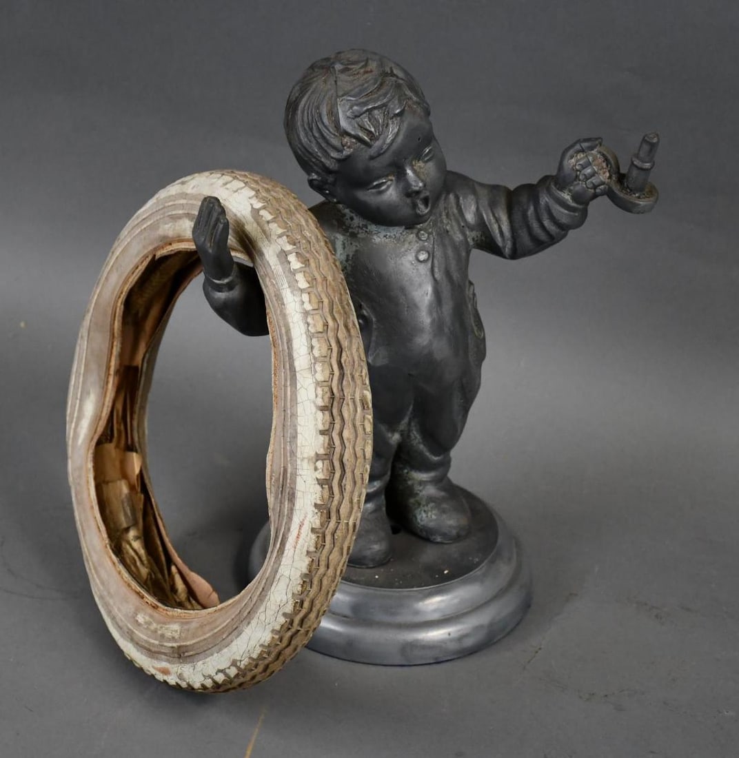 Fisk Boy with Tire & Candle Spelter Statue (1 of 4)