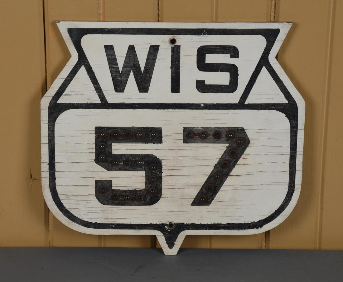 Wisconsin Route 57 Wood Road Sign w/Glass Jewels (TAC) (1 of 3)