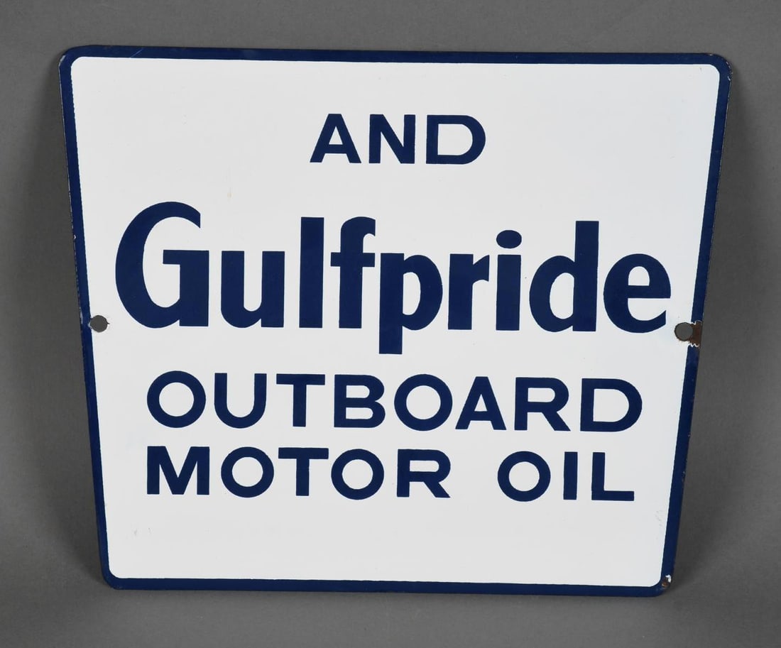 (Gulf) and Gulfpride Outboard Motor Oil Porcelain Pump Sign (TAC) (1 of 2)