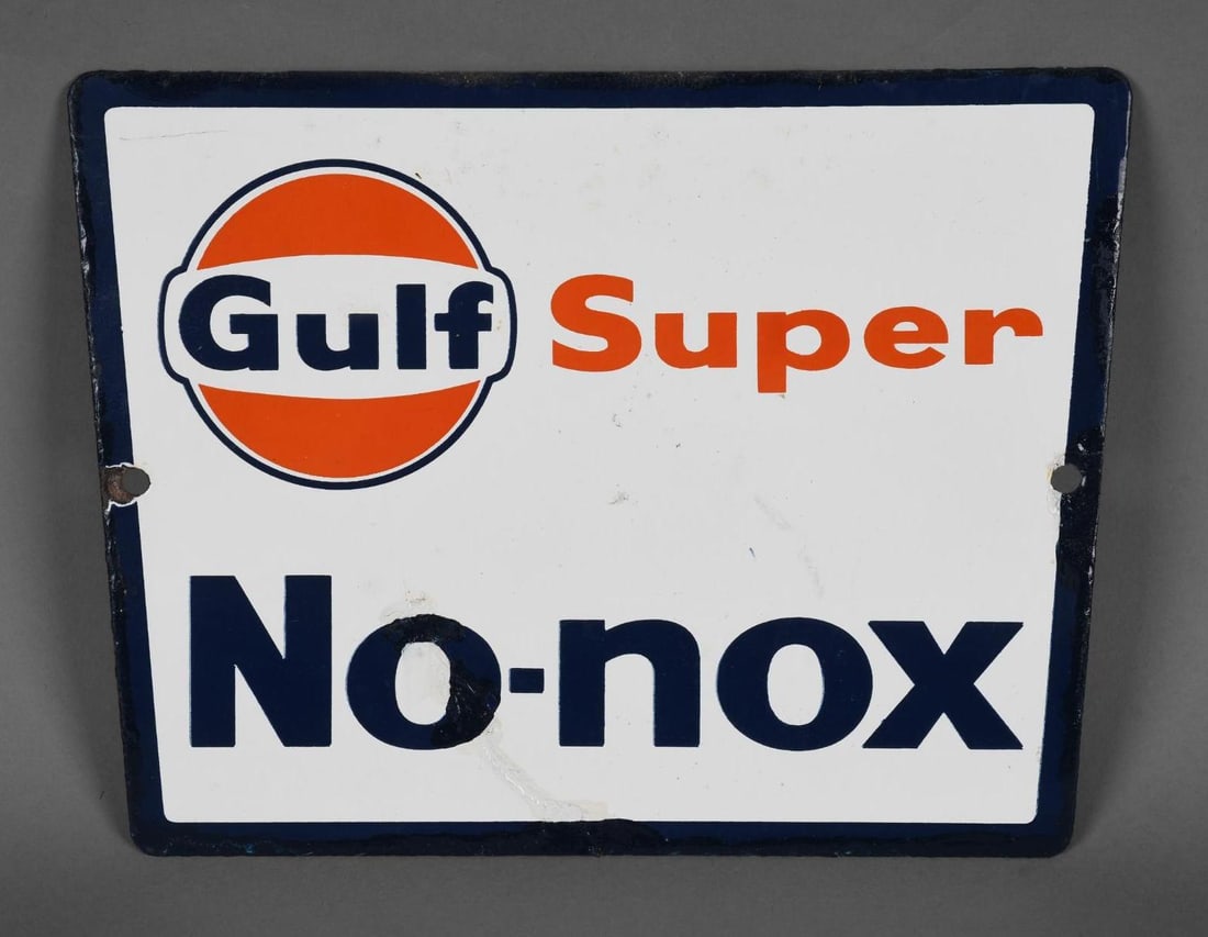 Rare Gulf Super No-Nox Porcelain Pump Sign (TAC) (1 of 3)