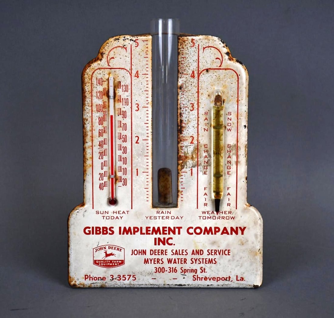 Rare John Deere Barometer / Thermometer & Rain Gauge: 9" Tall, Hard piece to find, rates 7 condition, all components seem to work good, cool piece of John Deere History out of High Crop Country!