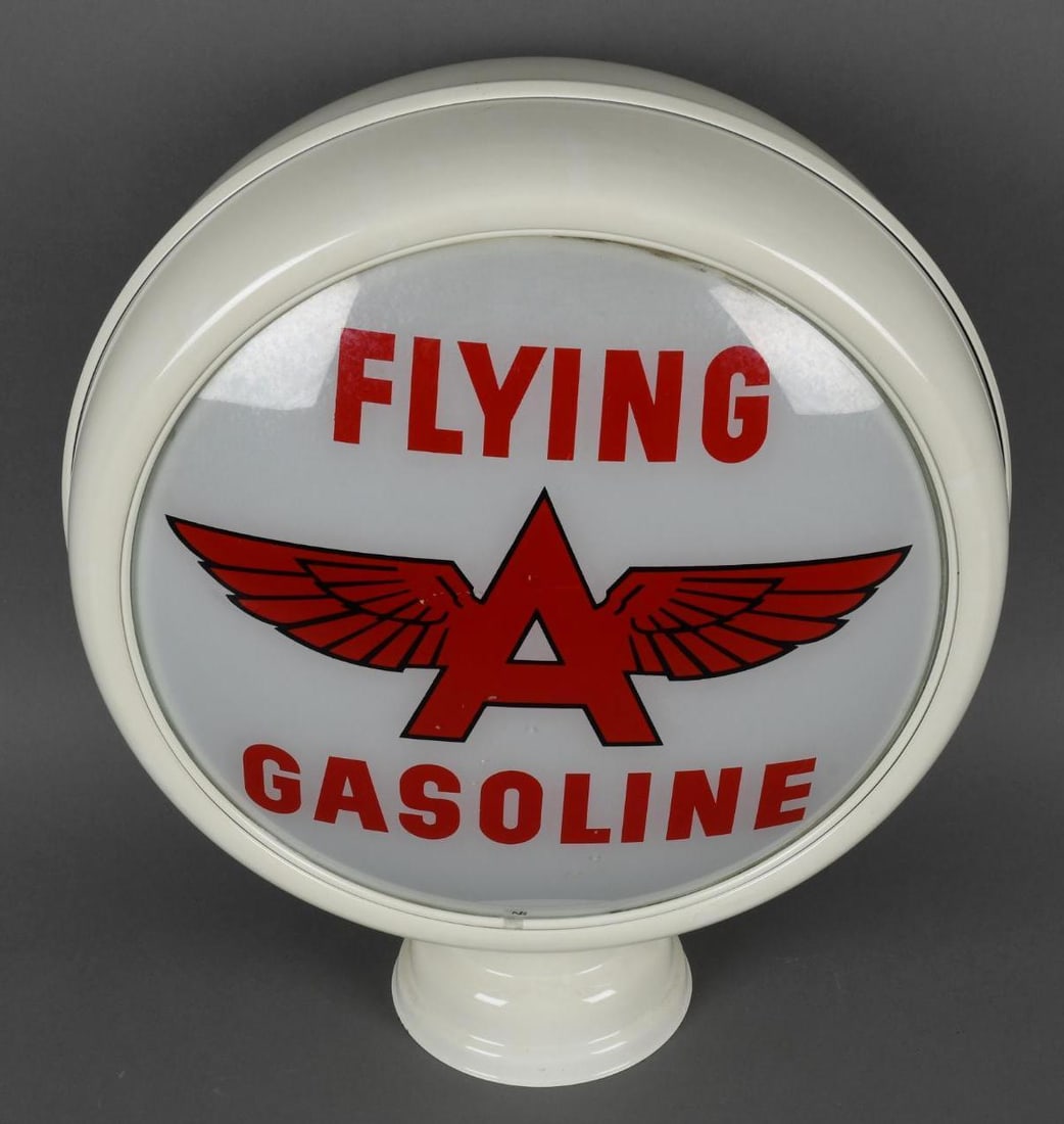 Flying A Gasoline 13.25" Gill Globe Lenses: rated 9.5, 13.25"D., both gill globe lenses are in excellent condition, they are mounted in a new metal body.