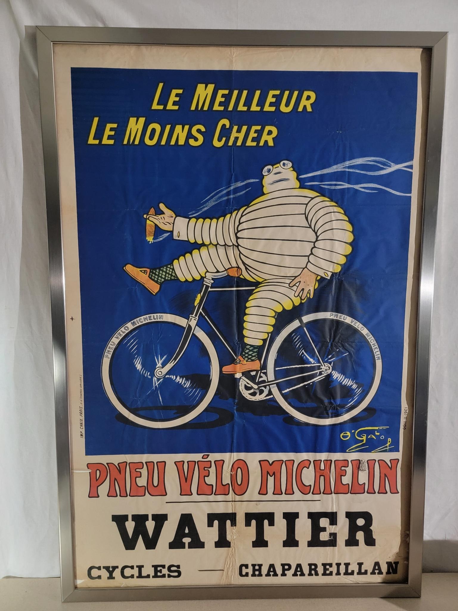 Michelin w/Bibendum Smoking & Riding a Bicycle Poster Framed (1 of 5)