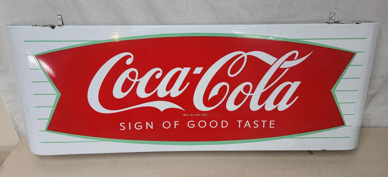 Coca-Cola Fish Tail Logo Porcelain Sleigh Sign (TAC) (1 of 7)
